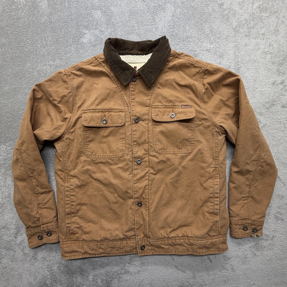 Woolrich Jacket Mens L Brown Military Canvas Lined Insulated Corduroy Collar